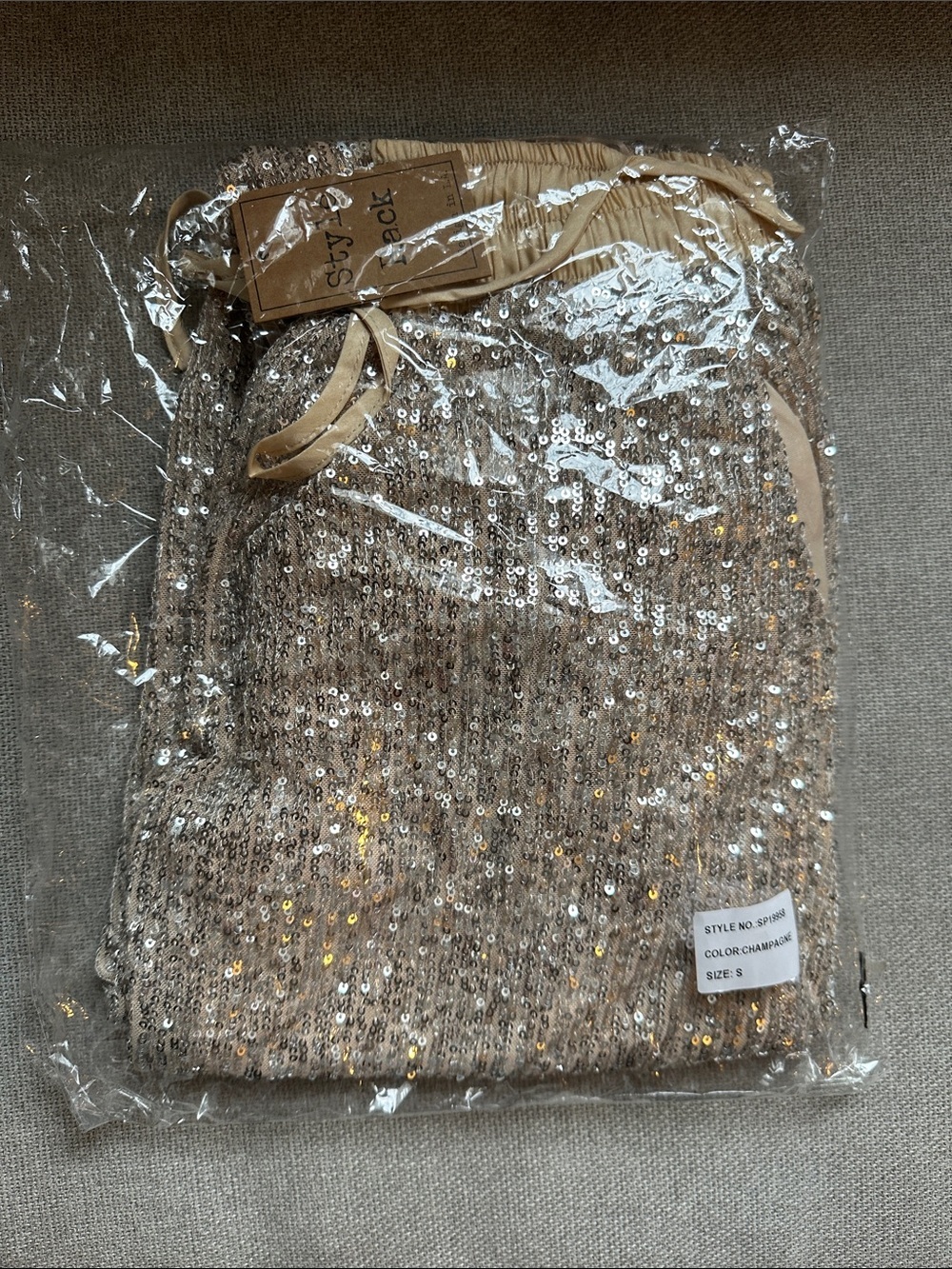 Elegant Sequin Jogger Pants - Beige - Picture 7 of 8
